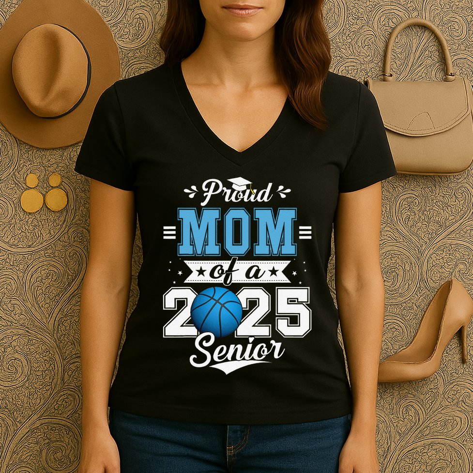 Proud Mom Of A 2025 Senior Graduate Basketball Women's V-Neck T-Shirt