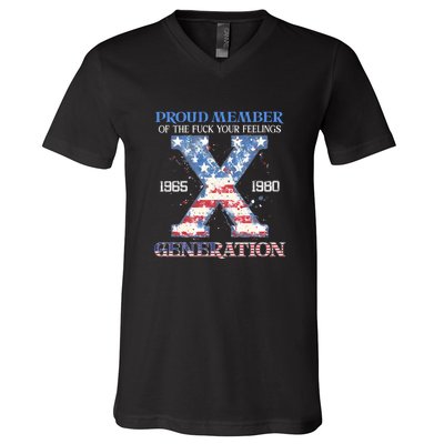 Proud Member Of The Fuck Your Feelings Gen X Usa 4th Of July Gift V-Neck T-Shirt