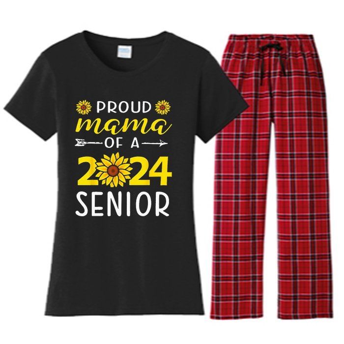 Proud Mama Of A 2024 Senior Sunflower Graduation Party Women's Flannel Pajama Set