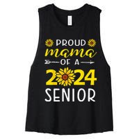 Proud Mama Of A 2024 Senior Sunflower Graduation Party Women's Racerback Cropped Tank