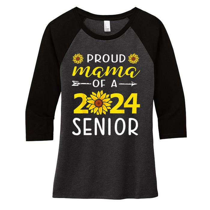 Proud Mama Of A 2024 Senior Sunflower Graduation Party Women's Tri-Blend 3/4-Sleeve Raglan Shirt