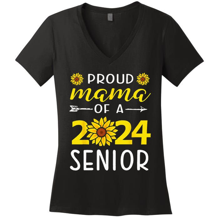 Proud Mama Of A 2024 Senior Sunflower Graduation Party Women's V-Neck T-Shirt