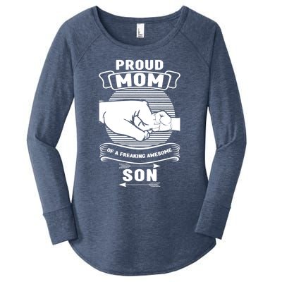 Proud Mom Of A Freaking Awesome Son Mother Mom Gift Women's Perfect Tri Tunic Long Sleeve Shirt