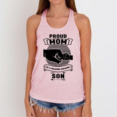 Proud Mom Of A Freaking Awesome Son Mother Mom Gift Women's Knotted Racerback Tank