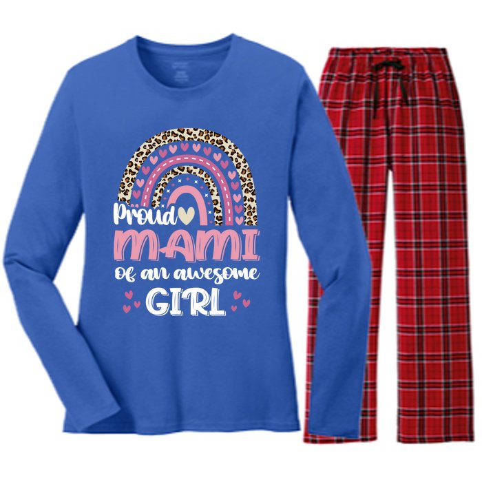 Proud Mami Of One Awesome Leopard Rainbow Mom Gift Women's Long Sleeve Flannel Pajama Set 