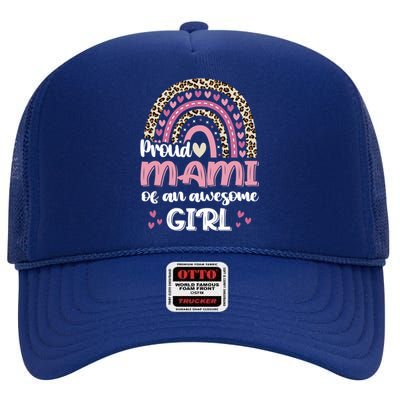 Proud Mami Of One Awesome Leopard Rainbow Mom Gift High Crown Mesh Back Trucker Hat