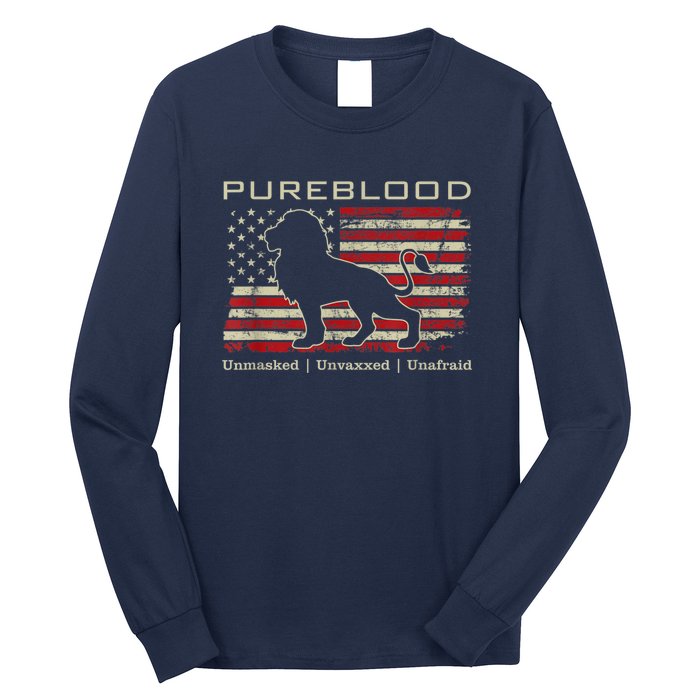 Pureblood Movement #Pureblood Medical Freedom Lion USA Flag Long Sleeve Shirt