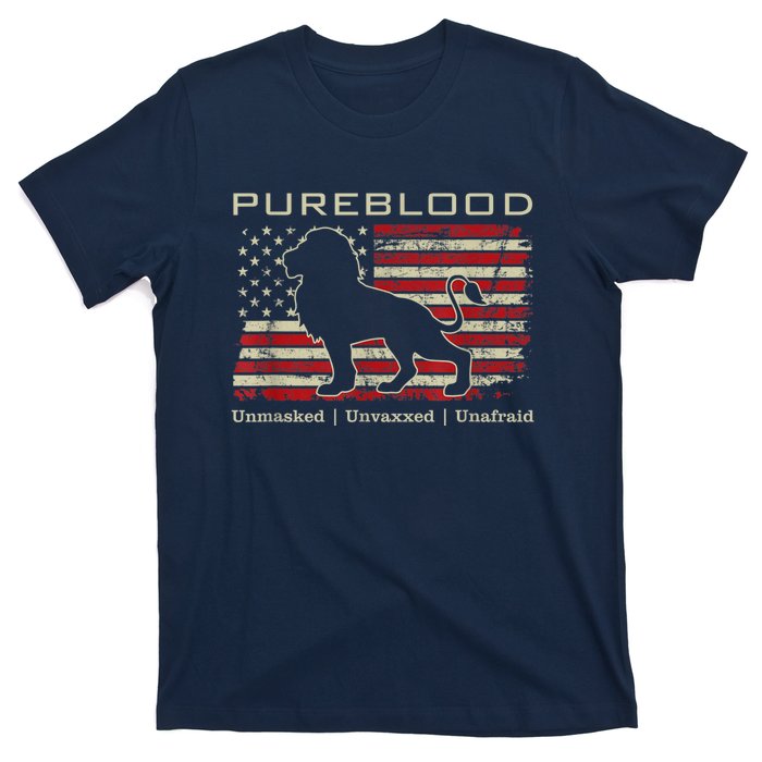 Pureblood Movement #Pureblood Medical Freedom Lion USA Flag T-Shirt