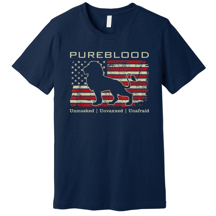 Pureblood Movement #Pureblood Medical Freedom Lion USA Flag Premium T-Shirt