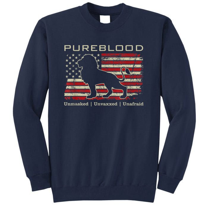 Pureblood Movement #Pureblood Medical Freedom Lion USA Flag Tall Sweatshirt