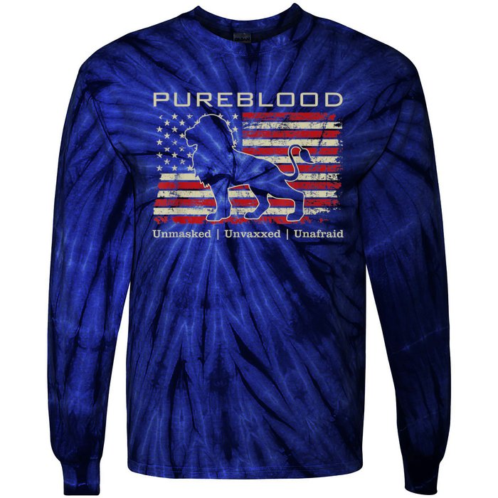 Pureblood Movement #Pureblood Medical Freedom Lion USA Flag Tie-Dye Long Sleeve Shirt