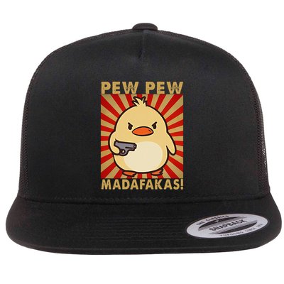 Pew Madafakas Pew Funny Meme Duck Goose Retro With Gun Flat Bill Trucker Hat