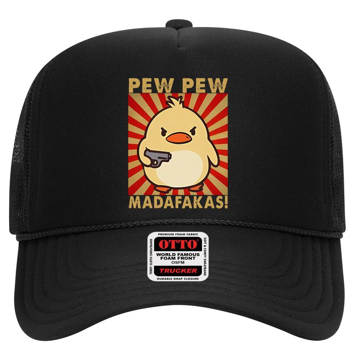 Pew Madafakas Pew Funny Meme Duck Goose Retro With Gun Trucker Hat