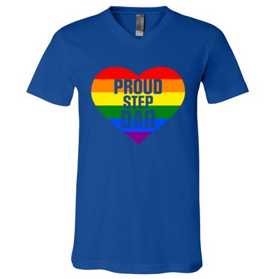 Pride Month Proud Step Dad Lgbt Rainbow Flag Gift V-Neck T-Shirt