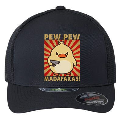 Pew Madafakas Pew Funny Meme Duck Goose Retro With Gun Flexfit Unipanel Trucker Cap