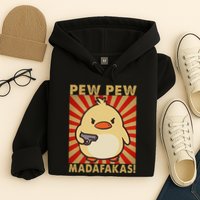 Pew Madafakas Pew Funny Meme Duck Goose Retro With Gun Hoodie