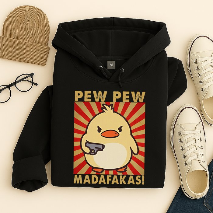 Pew Madafakas Pew Funny Meme Duck Goose Retro With Gun Hoodie