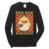 Pew Madafakas Pew Funny Meme Duck Goose Retro With Gun Long Sleeve Shirt