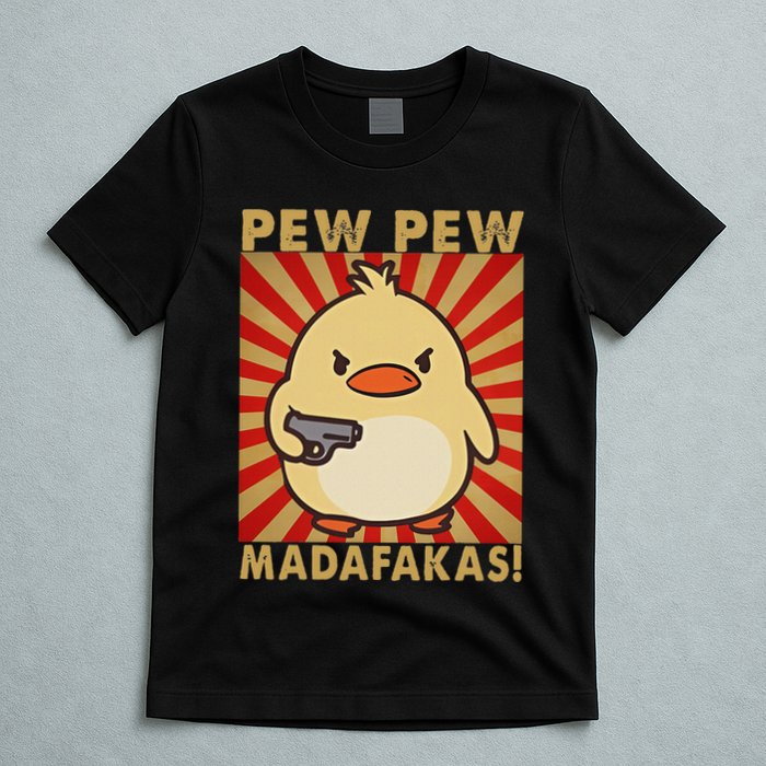 Pew Madafakas Pew Funny Meme Duck Goose Retro With Gun T-Shirt