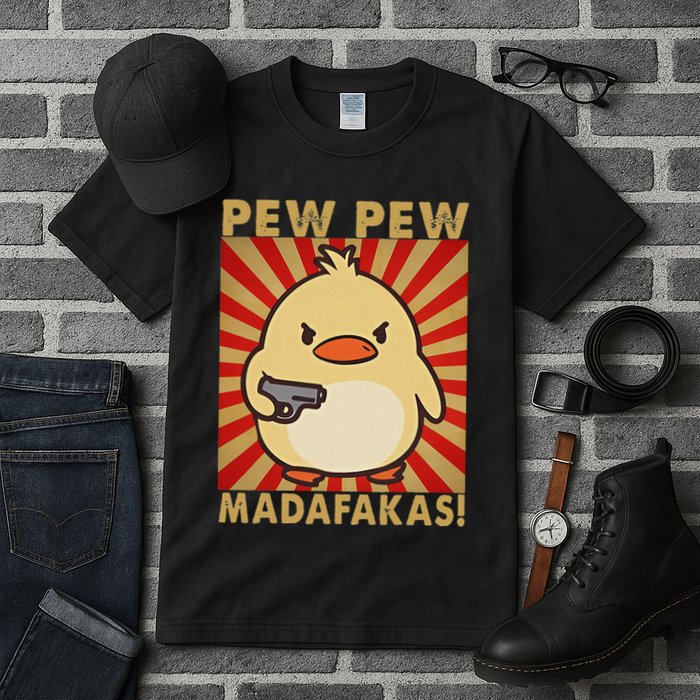 Pew Madafakas Pew Funny Meme Duck Goose Retro With Gun Tall T-Shirt