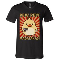 Pew Madafakas Pew Funny Meme Duck Goose Retro With Gun V-Neck T-Shirt