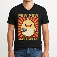 Pew Madafakas Pew Funny Meme Duck Goose Retro With Gun V-Neck T-Shirt