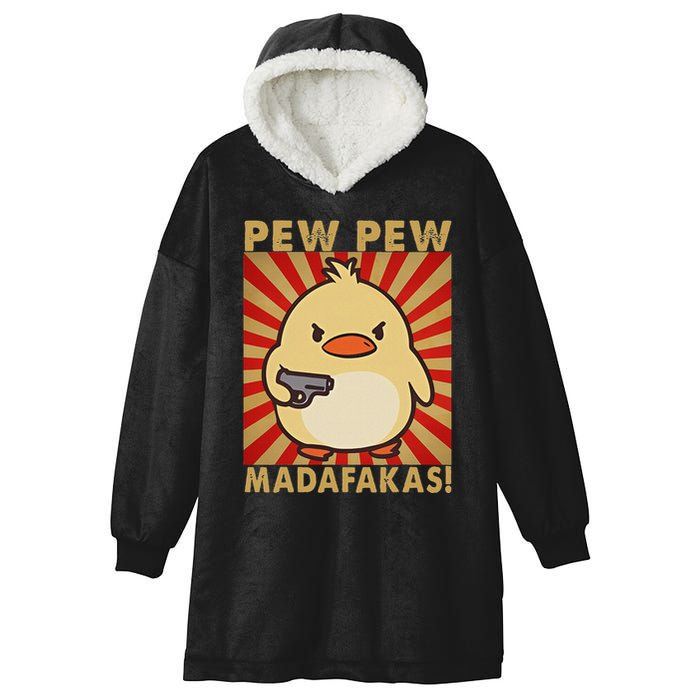 Pew Madafakas Pew Funny Meme Duck Goose Retro With Gun Hooded Wearable Blanket