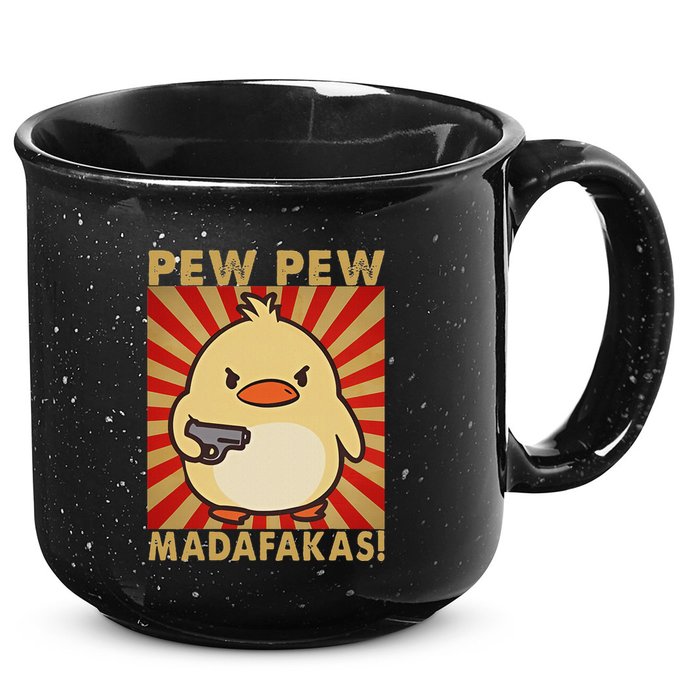 Pew Madafakas Pew Funny Meme Duck Goose Retro With Gun 15oz Campfire Ceramic Mug