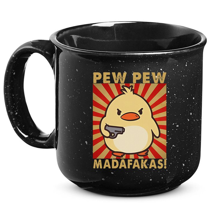 Pew Madafakas Pew Funny Meme Duck Goose Retro With Gun 15oz Campfire Ceramic Mug
