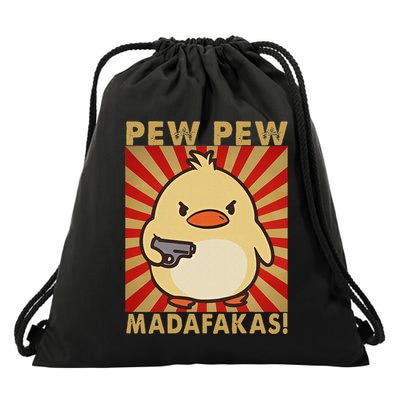 Pew Madafakas Pew Funny Meme Duck Goose Retro With Gun Drawstring Bag