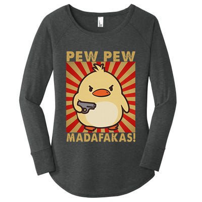 Pew Madafakas Pew Funny Meme Duck Goose Retro With Gun Women's Perfect Tri Tunic Long Sleeve Shirt
