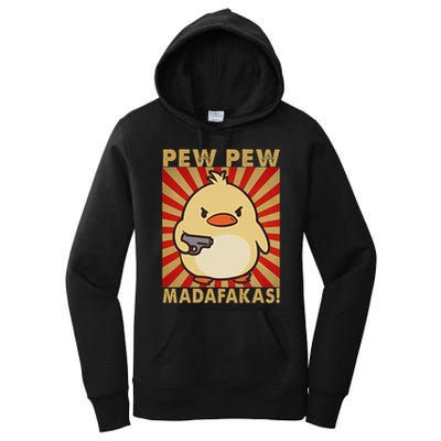 Pew Madafakas Pew Funny Meme Duck Goose Retro With Gun Women's Pullover Hoodie