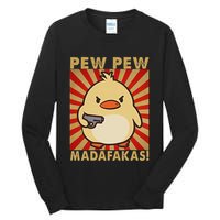 Pew Madafakas Pew Funny Meme Duck Goose Retro With Gun Tall Long Sleeve T-Shirt