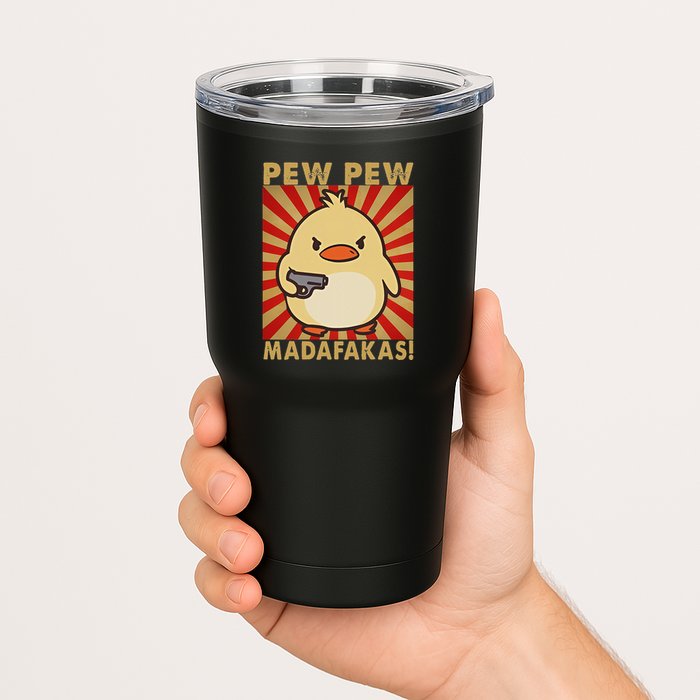 Pew Madafakas Pew Funny Meme Duck Goose Retro With Gun Tumbler