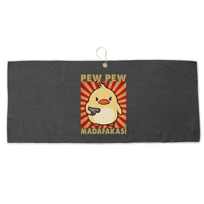 Pew Madafakas Pew Funny Meme Duck Goose Retro With Gun Large Microfiber Waffle Golf Towel