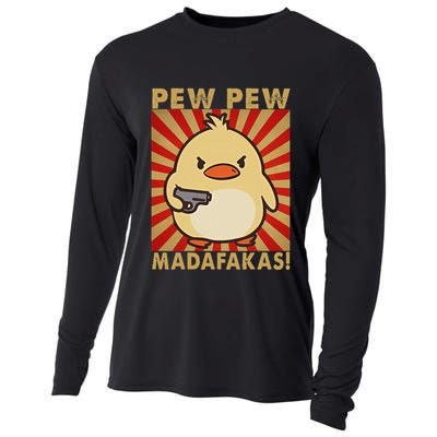 Pew Madafakas Pew Funny Meme Duck Goose Retro With Gun Cooling Performance Long Sleeve Crew