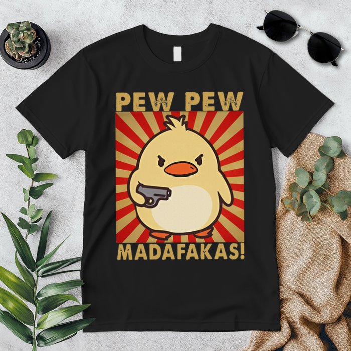 Pew Madafakas Pew Funny Meme Duck Goose Retro With Gun Premium T-Shirt