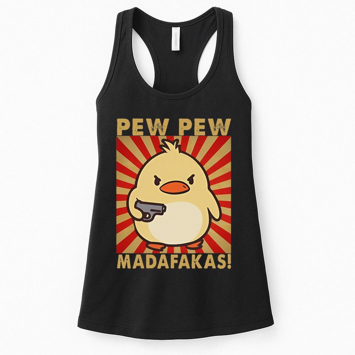 Pew Madafakas Pew Funny Meme Duck Goose Retro With Gun Womens Tank Top