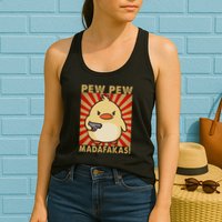 Pew Madafakas Pew Funny Meme Duck Goose Retro With Gun Womens Tank Top