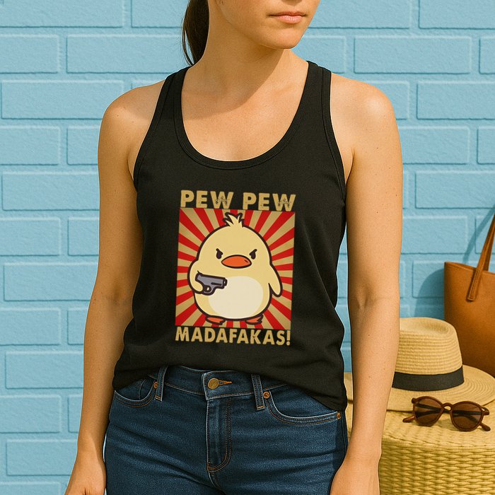 Pew Madafakas Pew Funny Meme Duck Goose Retro With Gun Womens Tank Top