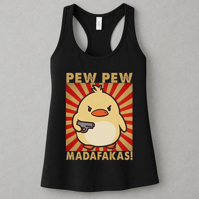 Pew Madafakas Pew Funny Meme Duck Goose Retro With Gun Womens Tank Top