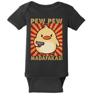 Pew Madafakas Pew Funny Meme Duck Goose Retro With Gun Baby Bodysuit