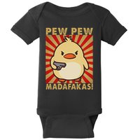 Pew Madafakas Pew Funny Meme Duck Goose Retro With Gun Baby Bodysuit