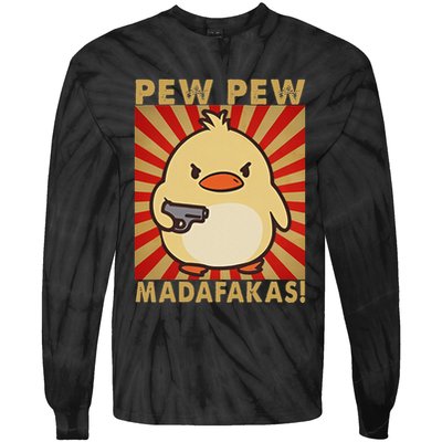 Pew Madafakas Pew Funny Meme Duck Goose Retro With Gun Tie-Dye Long Sleeve Shirt