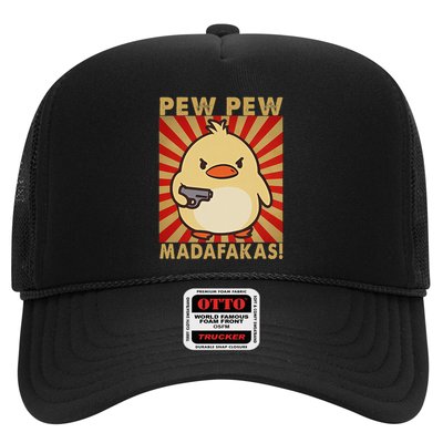 Pew Madafakas Pew Funny Meme Duck Goose Retro With Gun Trucker Hat