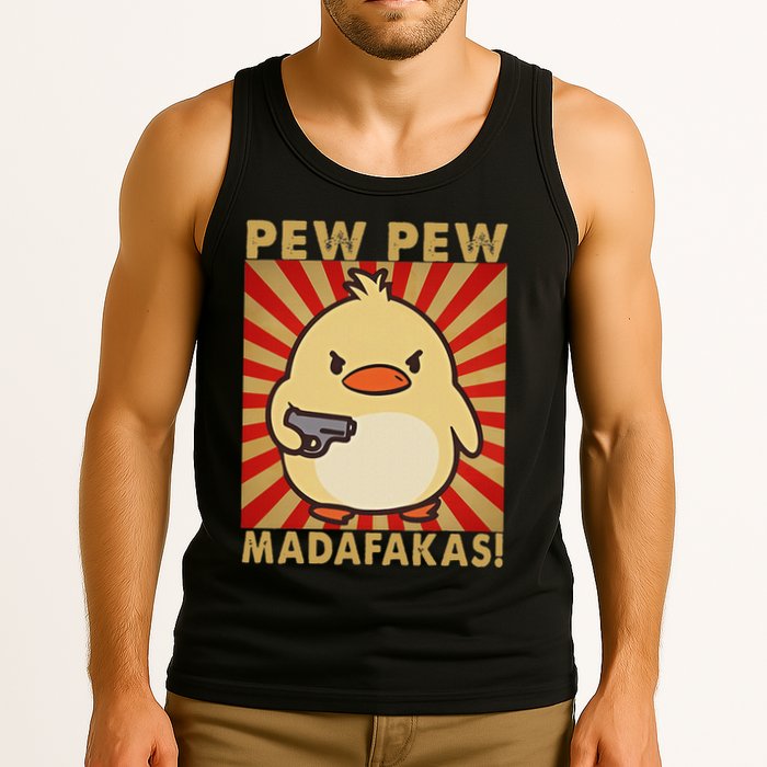Pew Madafakas Pew Funny Meme Duck Goose Retro With Gun Tank Top