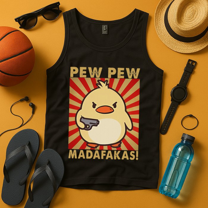 Pew Madafakas Pew Funny Meme Duck Goose Retro With Gun Tank Top