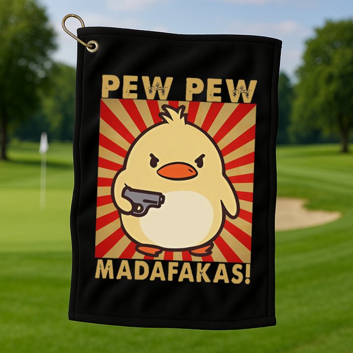 Pew Madafakas Pew Funny Meme Duck Goose Retro With Gun Golf Towel