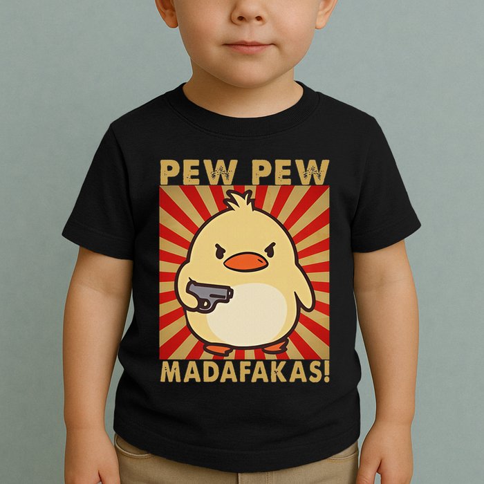 Pew Madafakas Pew Funny Meme Duck Goose Retro With Gun Toddler T-Shirt