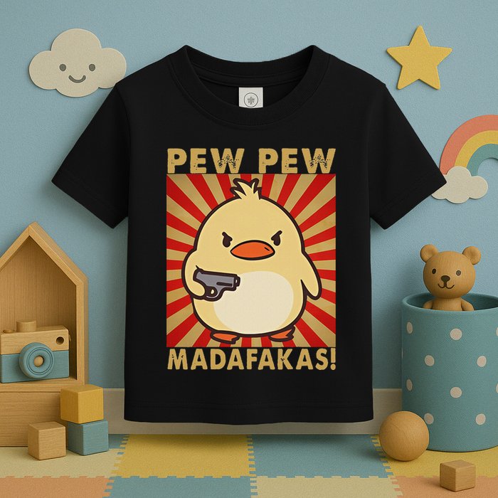 Pew Madafakas Pew Funny Meme Duck Goose Retro With Gun Toddler T-Shirt